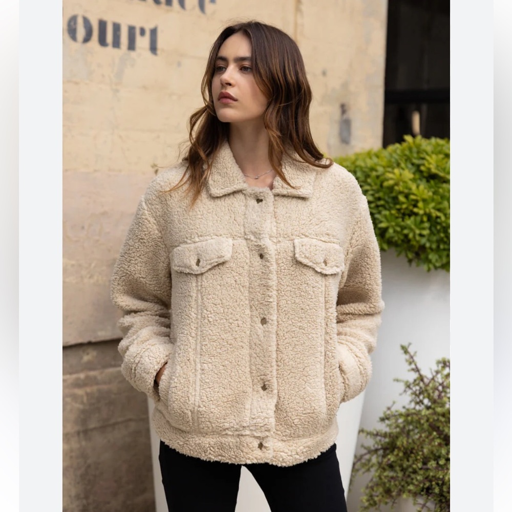 POPSUGAR Faux Fur Sherpa Washable Denim Style Jacket Small